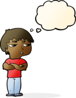 cartoon annoyed boy with thought bubble png