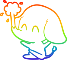 rainbow gradient line drawing of a cute cartoon elephant spouting water png