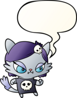 cute cartoon tough cat girl with speech bubble in smooth gradient style png