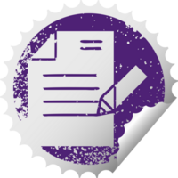 distressed circular peeling sticker symbol of a of writing a document png