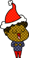 ridendo mano disegnato comico libro stile illustrazione di un' uomo indossare Santa cappello png