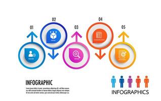 infographic template 5 bar graph for business direction, marketing strategy, diagram, data, glowth, vector