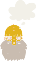 cartoon viking face with thought bubble in retro style png
