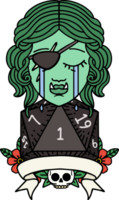 Retro Tattoo Style crying orc rogue character with natural one roll png