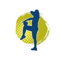 Silhouette of a slim sporty woman doing pilates exercise using gym ball. Silhouette of a sporty female doing physical exercise using fitness ball. vector