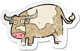 retro distressed sticker of a cartoon cow png