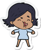 sticker of a cartoon girl pulling face png