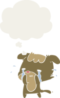 cartoon sad dog with thought bubble in retro style png