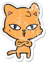 distressed sticker of a cartoon cat png