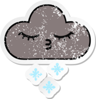 distressed sticker of a cute cartoon storm snow cloud png