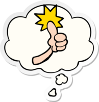 cartoon thumbs up sign with thought bubble as a printed sticker png