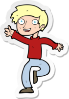 sticker of a cartoon excited boy dancing png