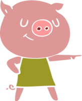 happy flat color style cartoon pig png