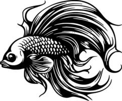 Betta pescado - negro y blanco aislado icono - vector ilustración