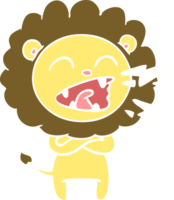 león rugiente de dibujos animados de estilo de color plano png