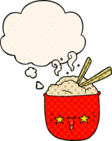 cartoon rice bowl with face with thought bubble in comic book style png