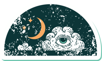 iconico afflitto etichetta tatuaggio stile Immagine di Luna stelle e nube png