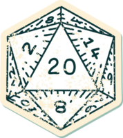 Retro Tattoo Style natural 20 D20 dice roll png