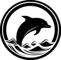 Dolphin, Black and White Vector illustration