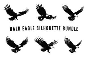 Flying Bald Eagle black Silhouette Set, Bald Eagle Silhouette Vector Bundle