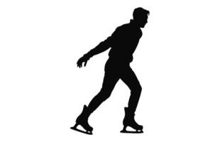 Man Figure Ice Skating Silhouette Vector Bundle, Male Figure Skater Silhouettes black Clipart Set