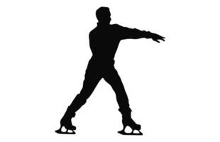 Man Figure Ice Skating Silhouette Vector Bundle, Male Figure Skater Silhouettes black Clipart Set