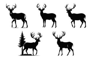 Deer Silhouette black vector bundle, Deer antler Silhouettes Clipart Set