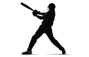 A batsman Silhouette Clipart isolated on a white background, Cricket player batting black Vector