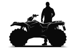 Pilot riding Atv black silhouette isolated on a white background, A Man Riding atv black vector