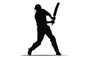 A batsman Silhouette Clipart isolated on a white background, Cricket player batting black Vector