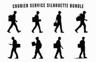 Courier Service Silhouette Vector Bundle, Delivery Man carrying box black Silhouettes Clipart Set