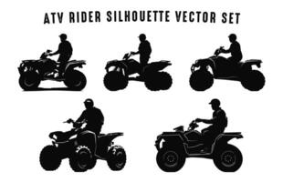 Pilot riding Atv vector black silhouette Set, Atv riders silhouettes Bundle