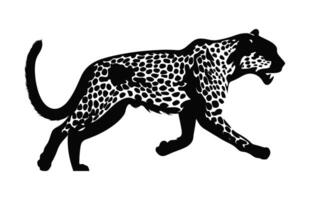 leopardo vector negro y blanco silueta, corriendo leopardo silueta, gato montés clipart