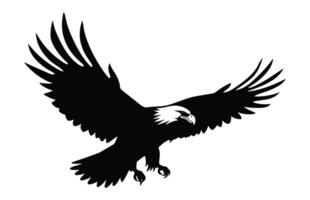 Flying Bald Eagle black and white Silhouette vector, A Bald Eagle black Silhouette Vector isolated on a white background