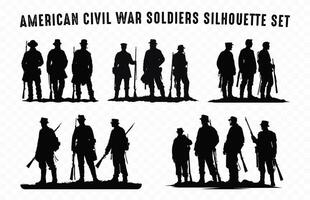 American Civil War soldiers Silhouette vector Set, Civil War soldier black silhouettes Bundle