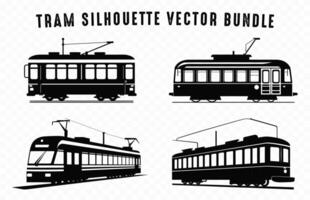 Tram Silhouette vector bundle, Cable Tram vehicle black silhouettes Set