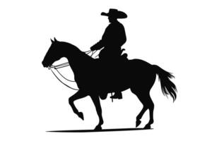 mexicano vaquero montando un caballo negro silueta vector aislado en un blanco antecedentes