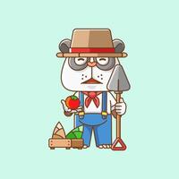 Cute panda farmers harvest fruit and vegetables cartoon animal character mascot icon flat style illustration concept vector