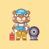 Cute bear mechanic with tool at workshop cartoon animal character mascot icon flat style illustration concept 1 vector