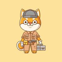 Cute Shiba inu Dog mechanic with tool at workshop cartoon animal character mascot icon flat style illustration concept set vector