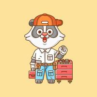 Cute panda mechanic with tool at workshop cartoon animal character mascot icon flat style illustration concept vector