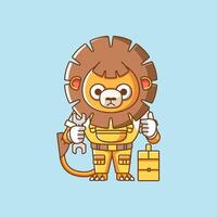 Cute lion mechanic with tool at workshop cartoon animal character mascot icon flat style illustration concept vector