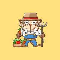 Cute ape monkey farmers harvest fruit and vegetables cartoon animal character mascot icon flat style illustration concept vector