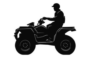 Pilot riding Atv black silhouette isolated on a white background, A Man Riding atv black vector