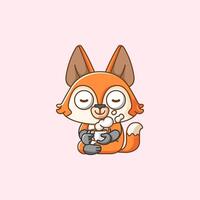 Cute fox relax with a cup of coffee cartoon animal character mascot icon flat style illustration concept vector