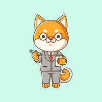 Cute shiba inu dog businessman suit office workers cartoon animal character mascot icon flat style illustration concept vector