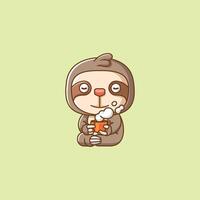Cute sloth relax with a cup of coffee cartoon animal character mascot icon flat style illustration concept vector