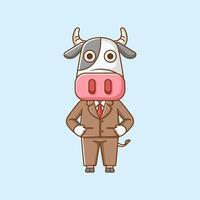 Cute cow businessman suit office workers cartoon animal character mascot icon flat style illustration concept vector