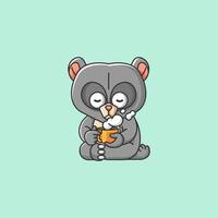 Cute bear relax with a cup of coffee cartoon animal character mascot icon flat style illustration concept vector