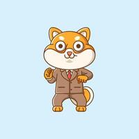 Cute shiba inu dog businessman suit office workers cartoon animal character mascot icon flat style illustration concept vector